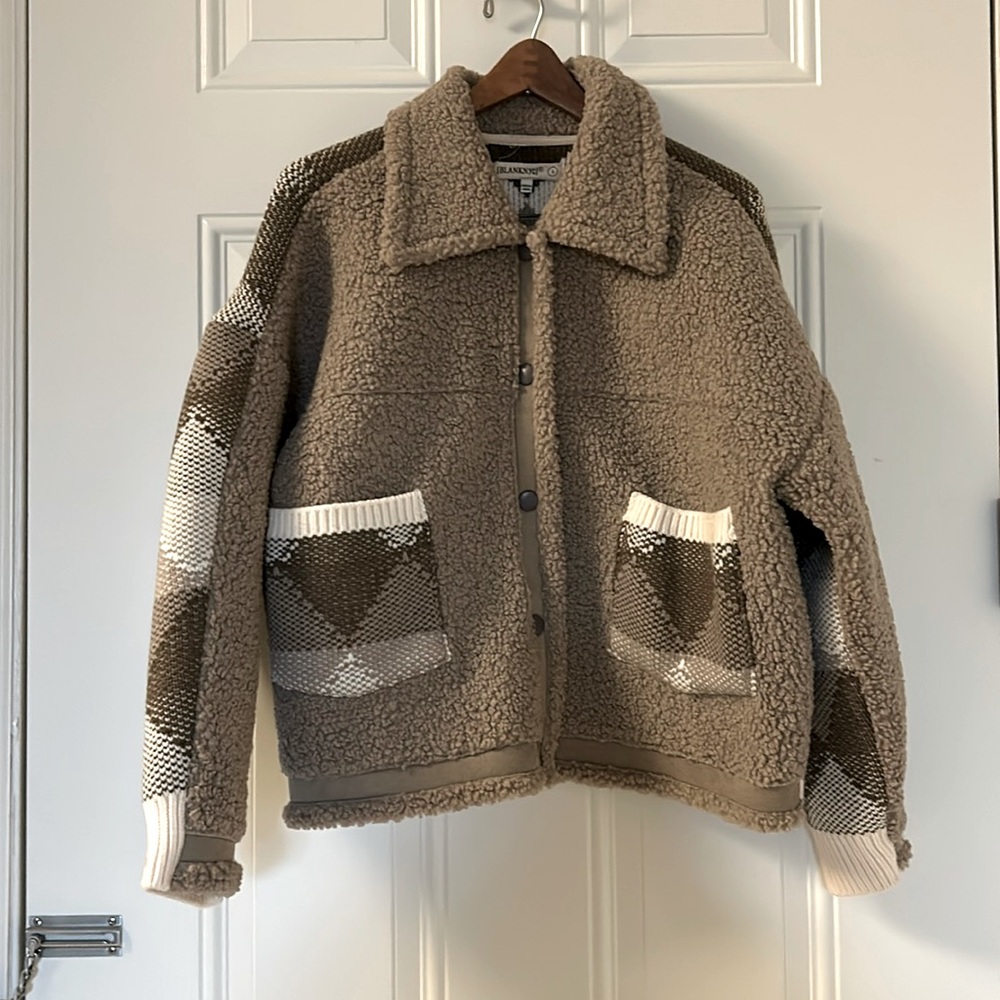 Blank NYC taupe sweater jacket.